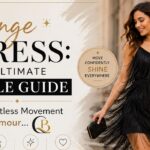 Elegant woman wearing a black fringe dress, showcasing effortless movement and glamour in a stylish fashion editorial.