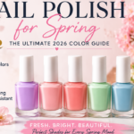 Nail polish for spring 2026 featuring pastel pink, lavender, coral, mint, blue, and yellow shades with spring flowers.