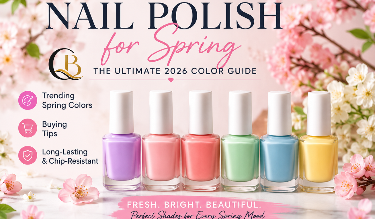 Nail polish for spring 2026 featuring pastel pink, lavender, coral, mint, blue, and yellow shades with spring flowers.